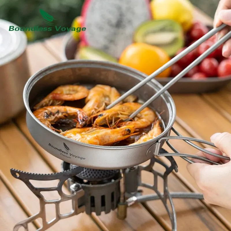 Boundless Voyage Titanium Pot Pan Set with Folding Handles Camping