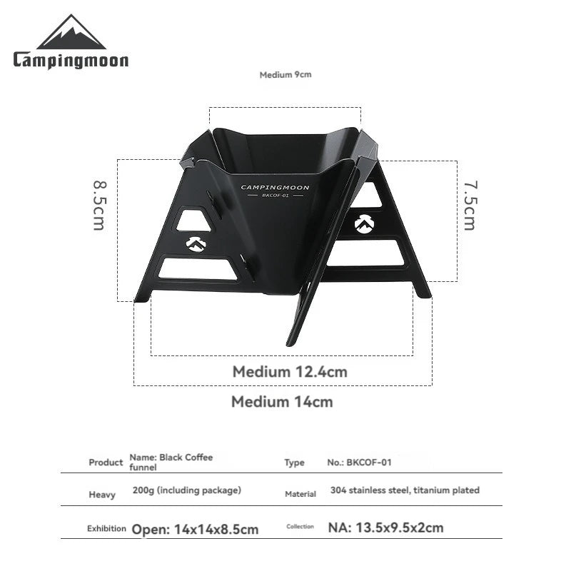 CAMPINGMOON Coffee Funnel, Stainless Steel Titanium Plated Foldable