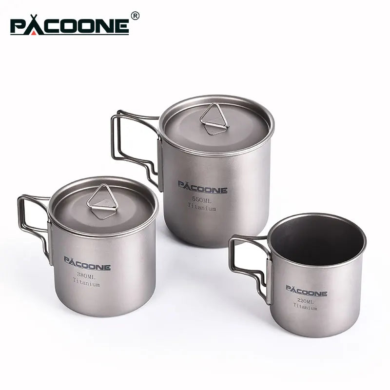 PACOONE Camping Mug Titanium Cup Tourist Tableware Picnic Utensils