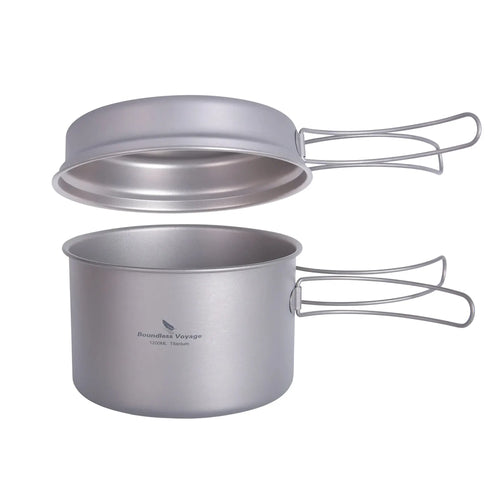 Boundless Voyage Titanium Pot Pan Set with Folding Handles Camping