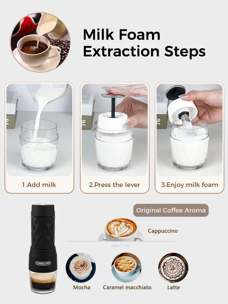 Cafelffe 3 In1 Portable Coffee Machine Hot/Cold Water Manual Espresso