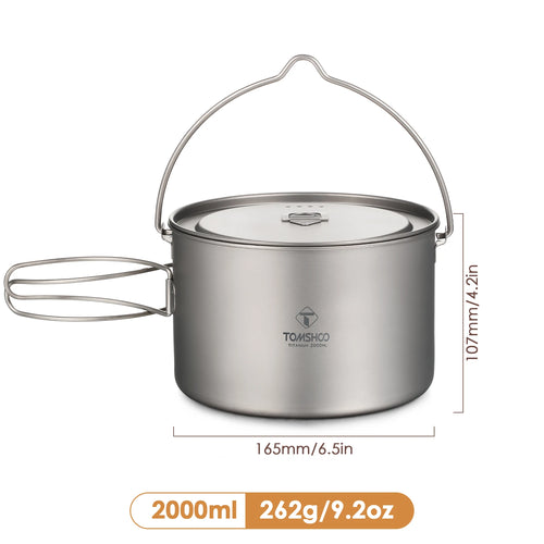 TOMSHOO Camping Cookware Titanium Pot 0.75L/0.9L/1.1L/1.6L/2L/2.8L