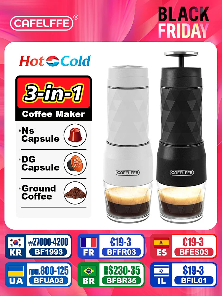 Cafelffe 3 In1 Portable Coffee Machine Hot/Cold Water Manual Espresso