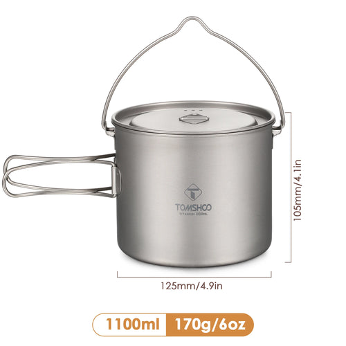 TOMSHOO Camping Cookware Titanium Pot 0.75L/0.9L/1.1L/1.6L/2L/2.8L