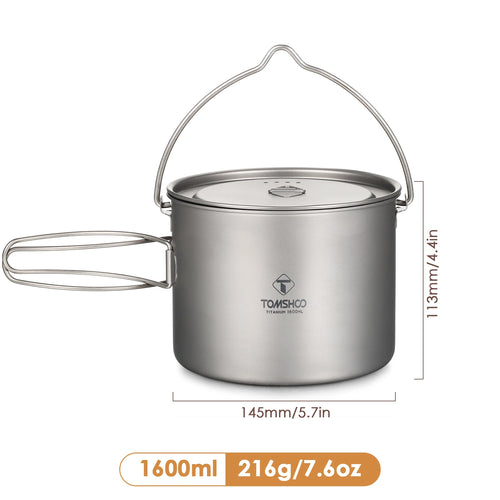 TOMSHOO Camping Cookware Titanium Pot 0.75L/0.9L/1.1L/1.6L/2L/2.8L