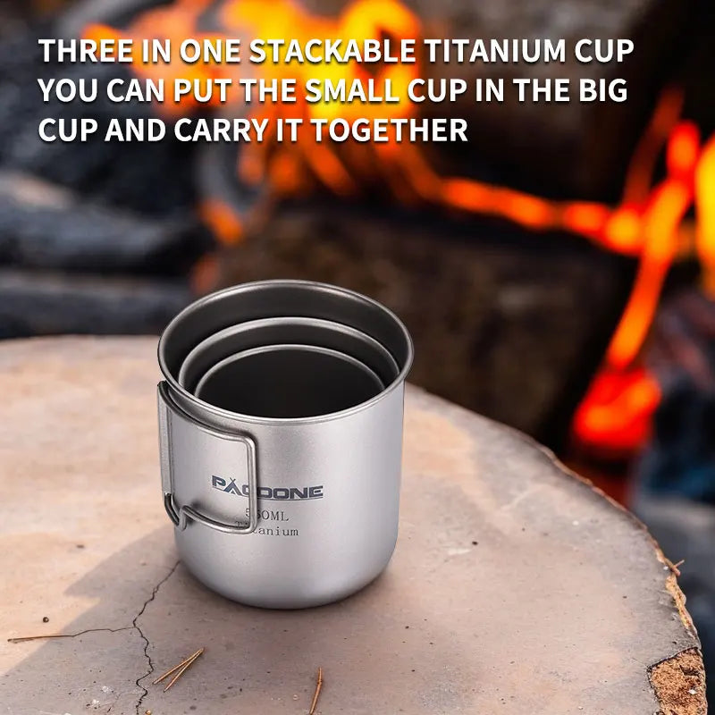 PACOONE Camping Mug Titanium Cup Tourist Tableware Picnic Utensils