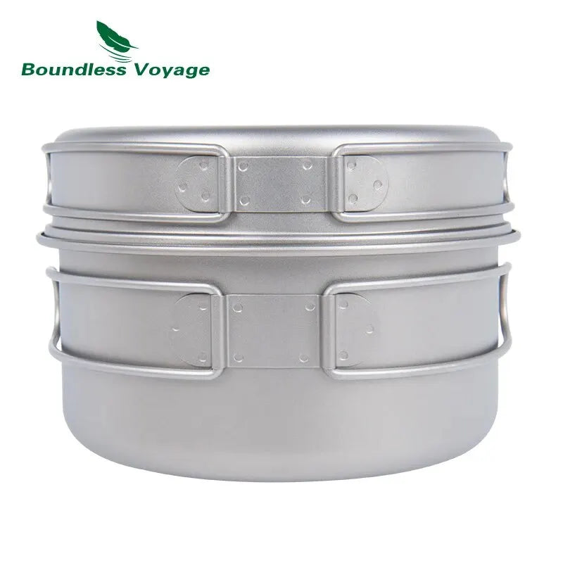 Boundless Voyage Titanium Pot Pan Set with Folding Handles Camping