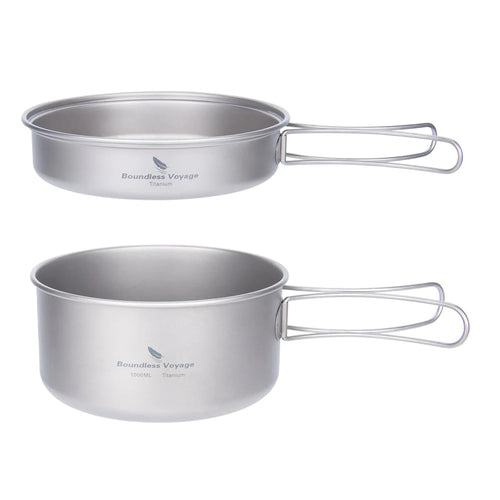 Boundless Voyage Titanium Pot Pan Set with Folding Handles Camping