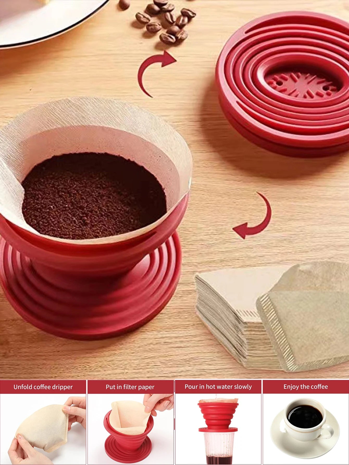 Leeseph Collapsible Pour Over Coffee Dripper Portable Camping Pour