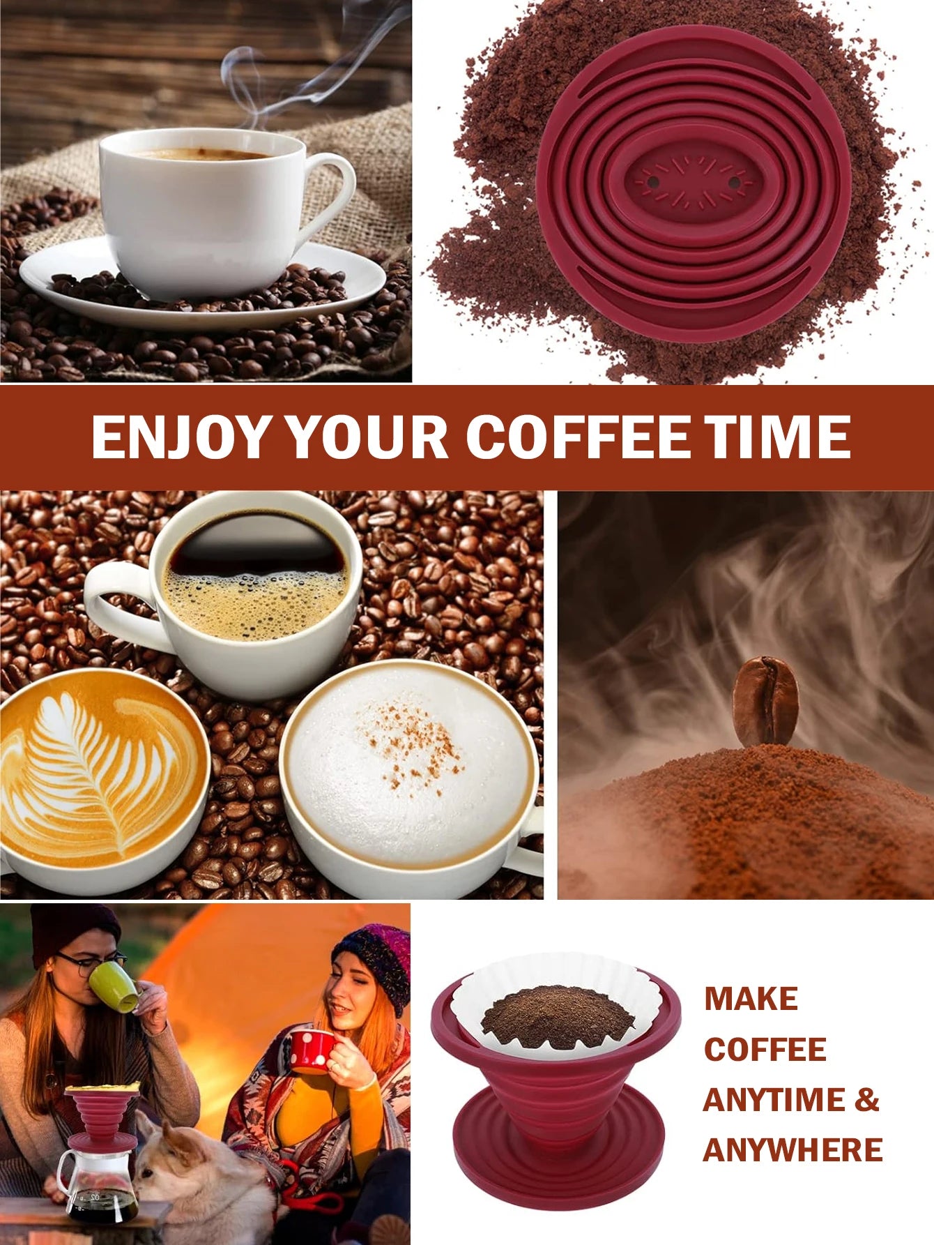Leeseph Collapsible Pour Over Coffee Dripper Portable Camping Pour